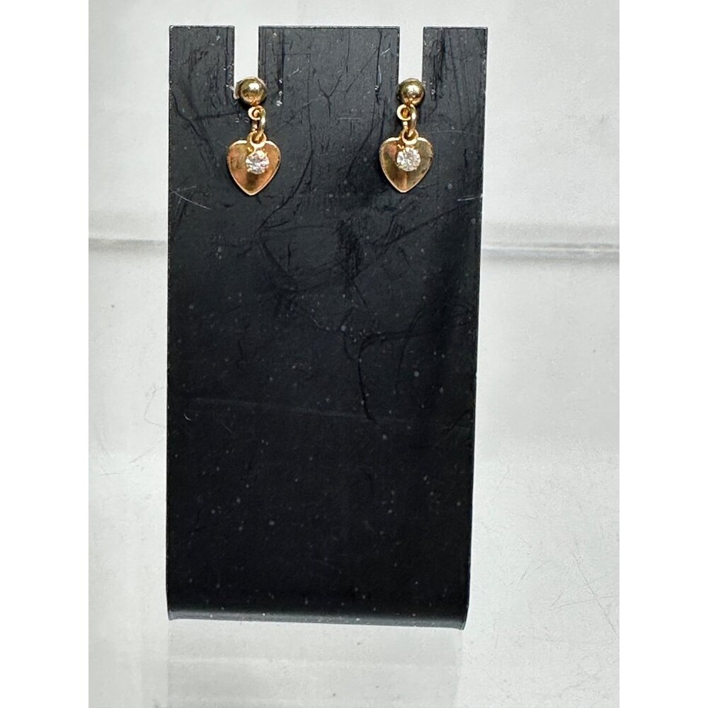 Gold Heart Drop Earrings With Cubic Zirconia Stones Womens Fashion Jewelry